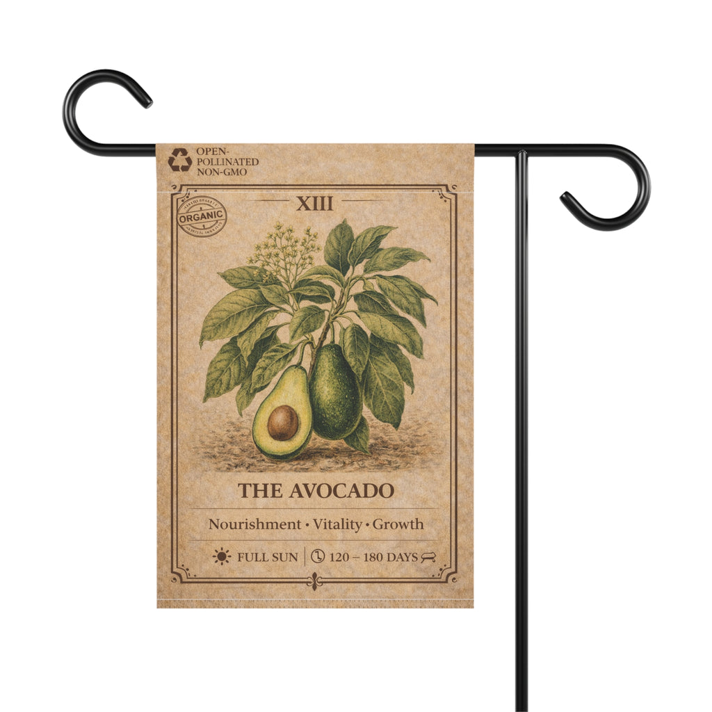 Avocado Botanical Illustration Garden Flag | Plant Care Diagram Banner
