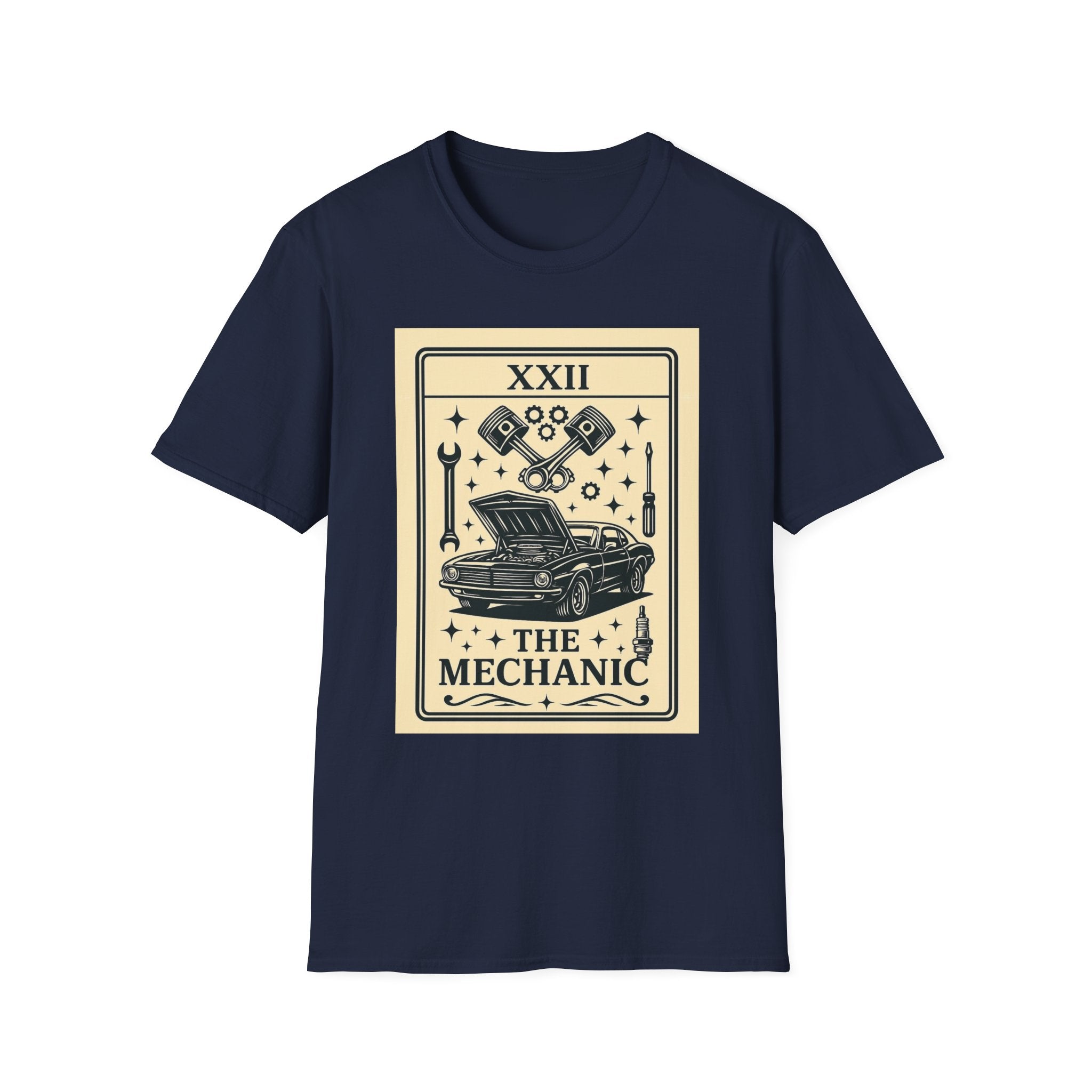 Tarot Mechanic Illustration T-Shirt | The Mechanic card, car engine tools