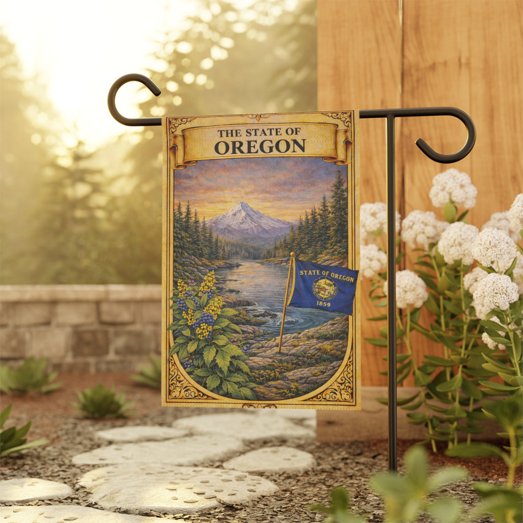 The State of Oregon scenic flag Garden Flag | Mt. Hood river landscape