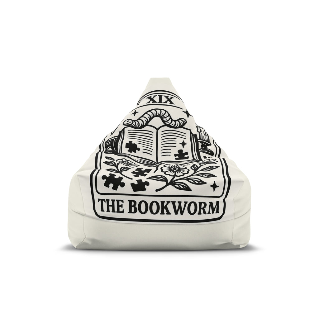 The Bookworm Crest Bean Bag Chair Cover | Literary Emblem, Reading Room Decor