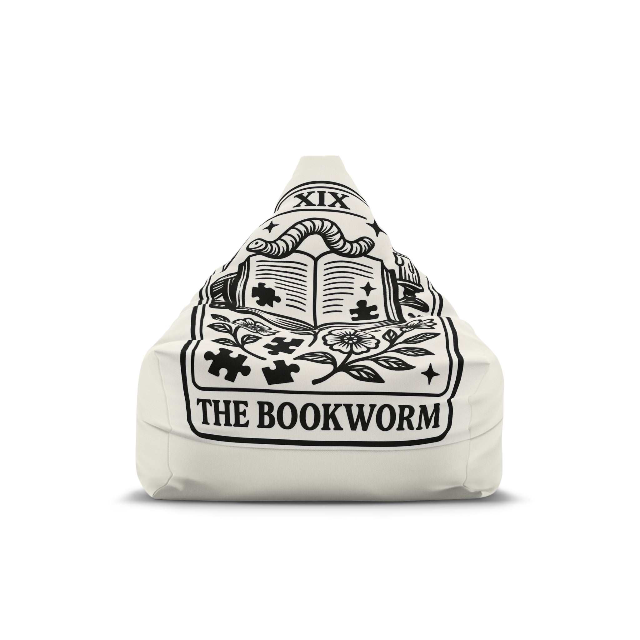The Bookworm Crest Bean Bag Chair Cover | Literary Emblem, Reading Room Decor