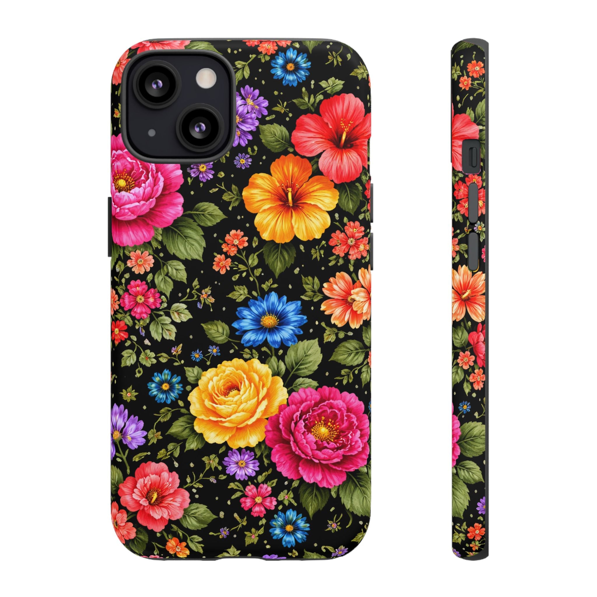 Vintage Floral Pattern Phone Case | Colorful Roses on Black