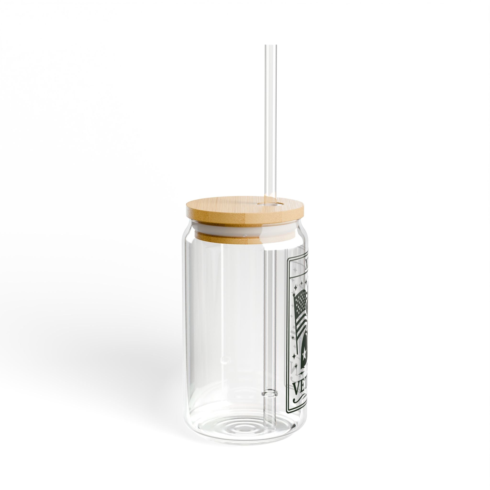 The Veteran sipper glass | 16oz glass jar tumbler with straw