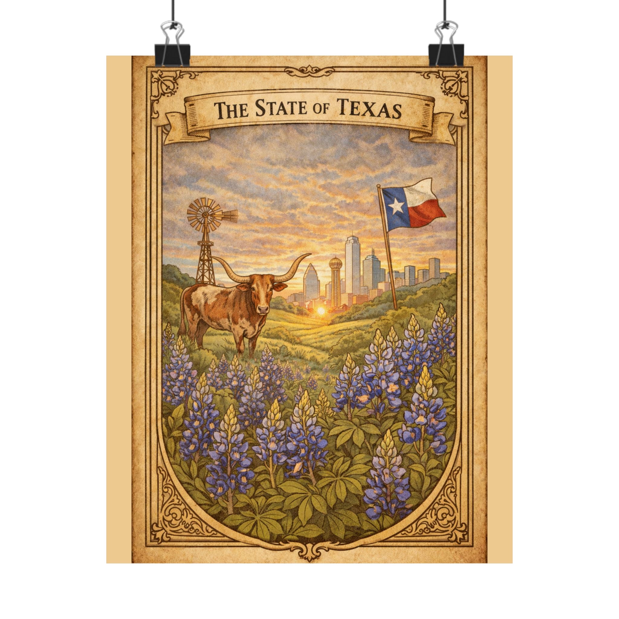 Texas Poster - Texas Wall Art - Texas Decor - State Poster - Texas Gift - Western Wall Art - Vintage Style Poster