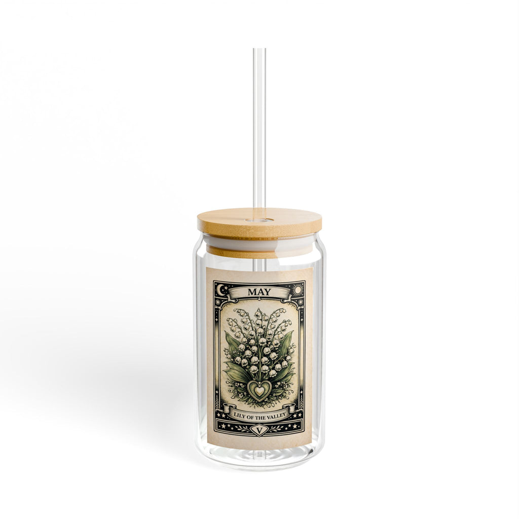 May Lily of the Valley Illustration Sipper Glass | 16oz Floral Zodiac Design