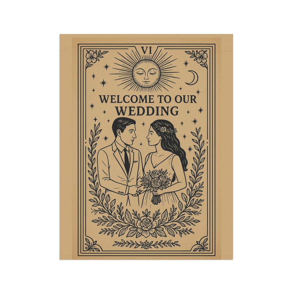Tarot Style Bride & Groom Garden Flag | Welcome to Our Wedding Banner