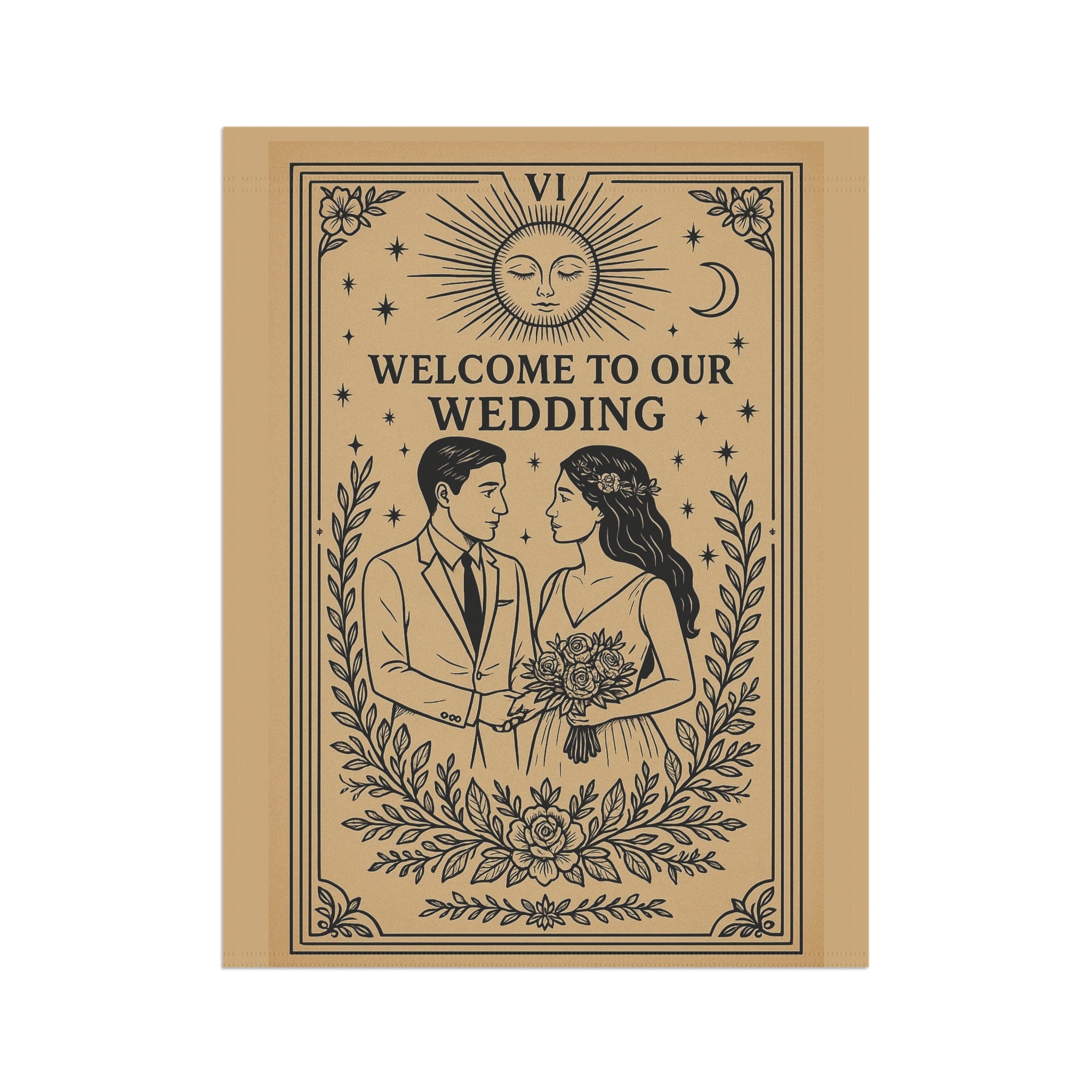 Tarot Style Bride & Groom Garden Flag | Welcome to Our Wedding Banner