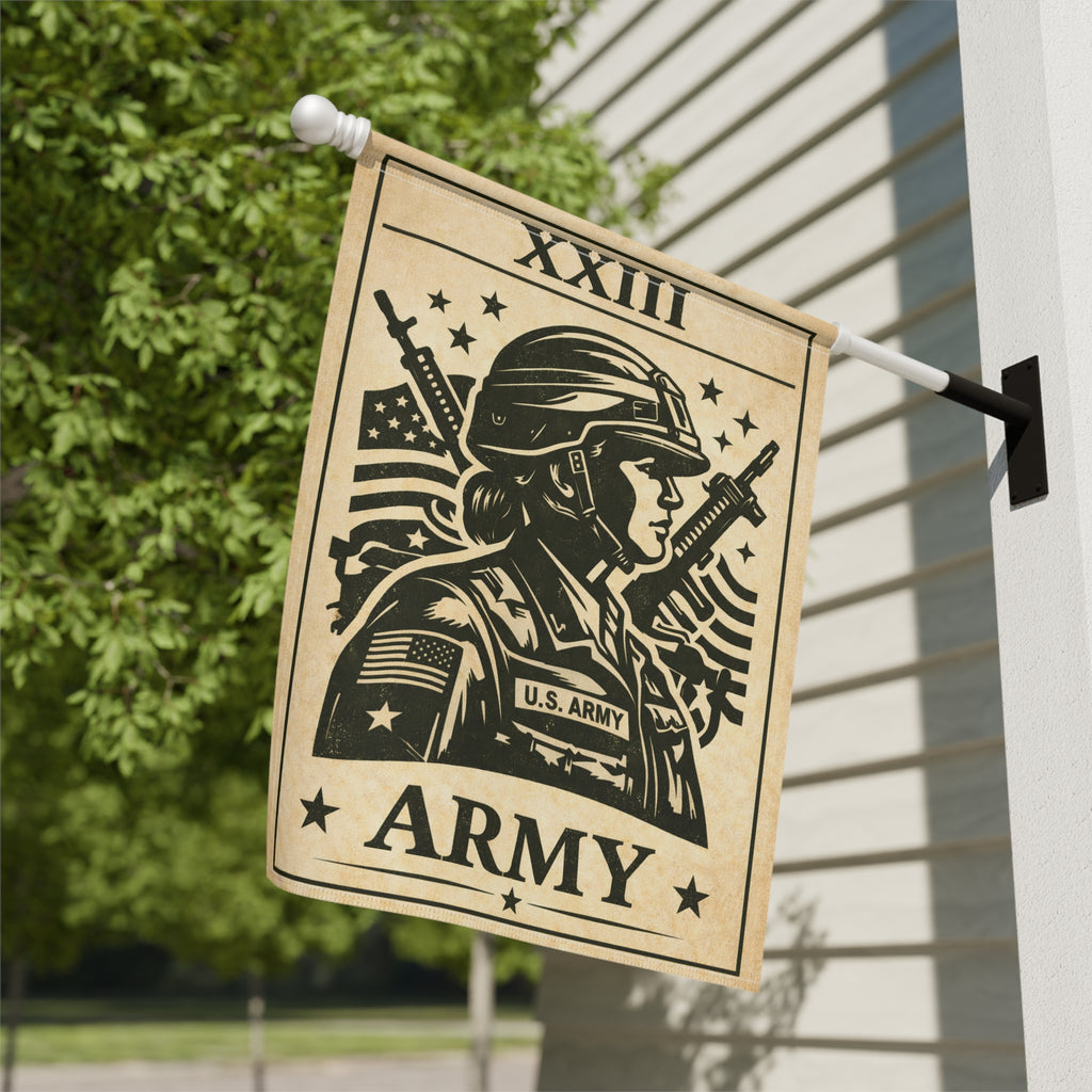 Army Soldier Illustration Garden & House Banner | Military Flag Yard Decor
