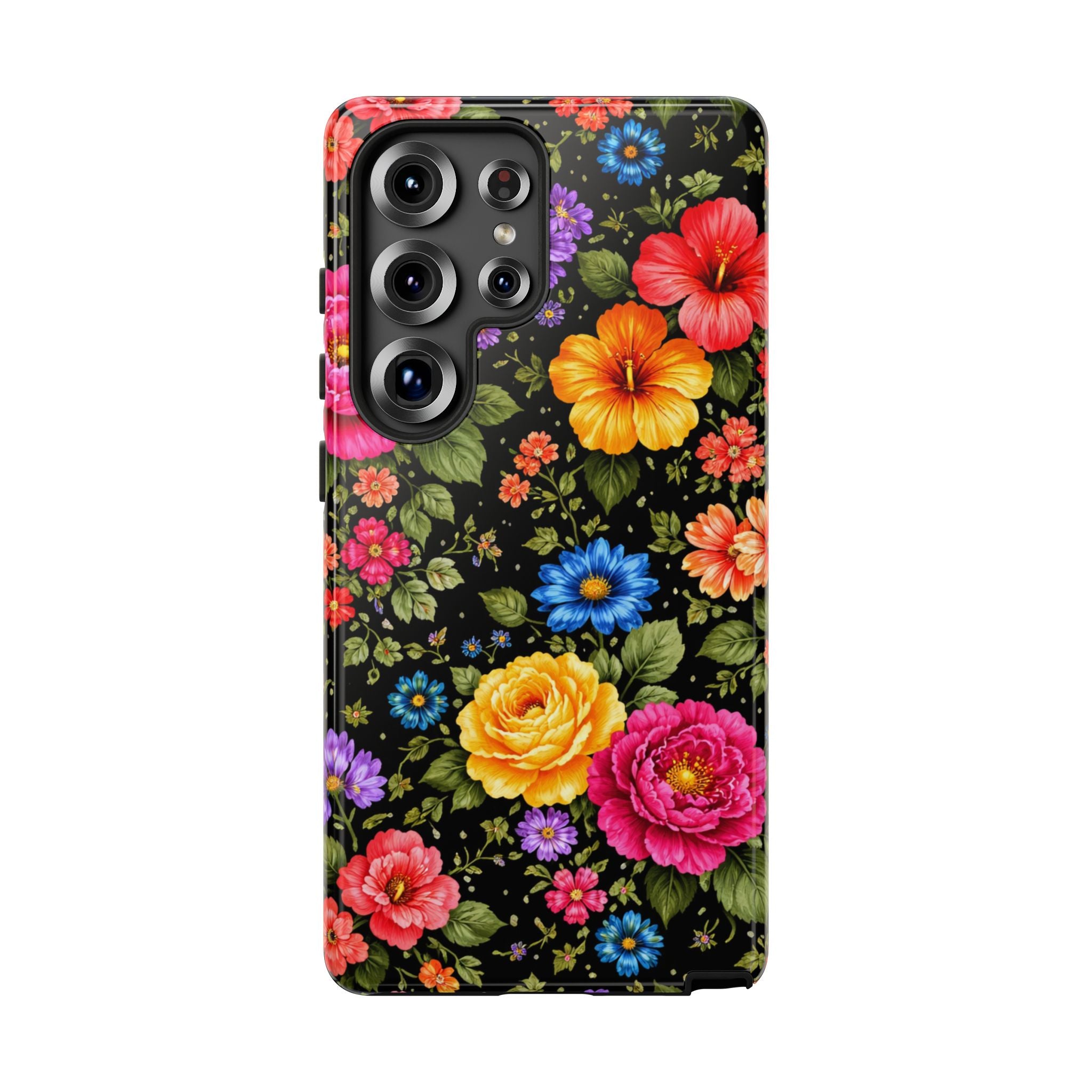 Vintage Floral Pattern Phone Case | Colorful Roses on Black