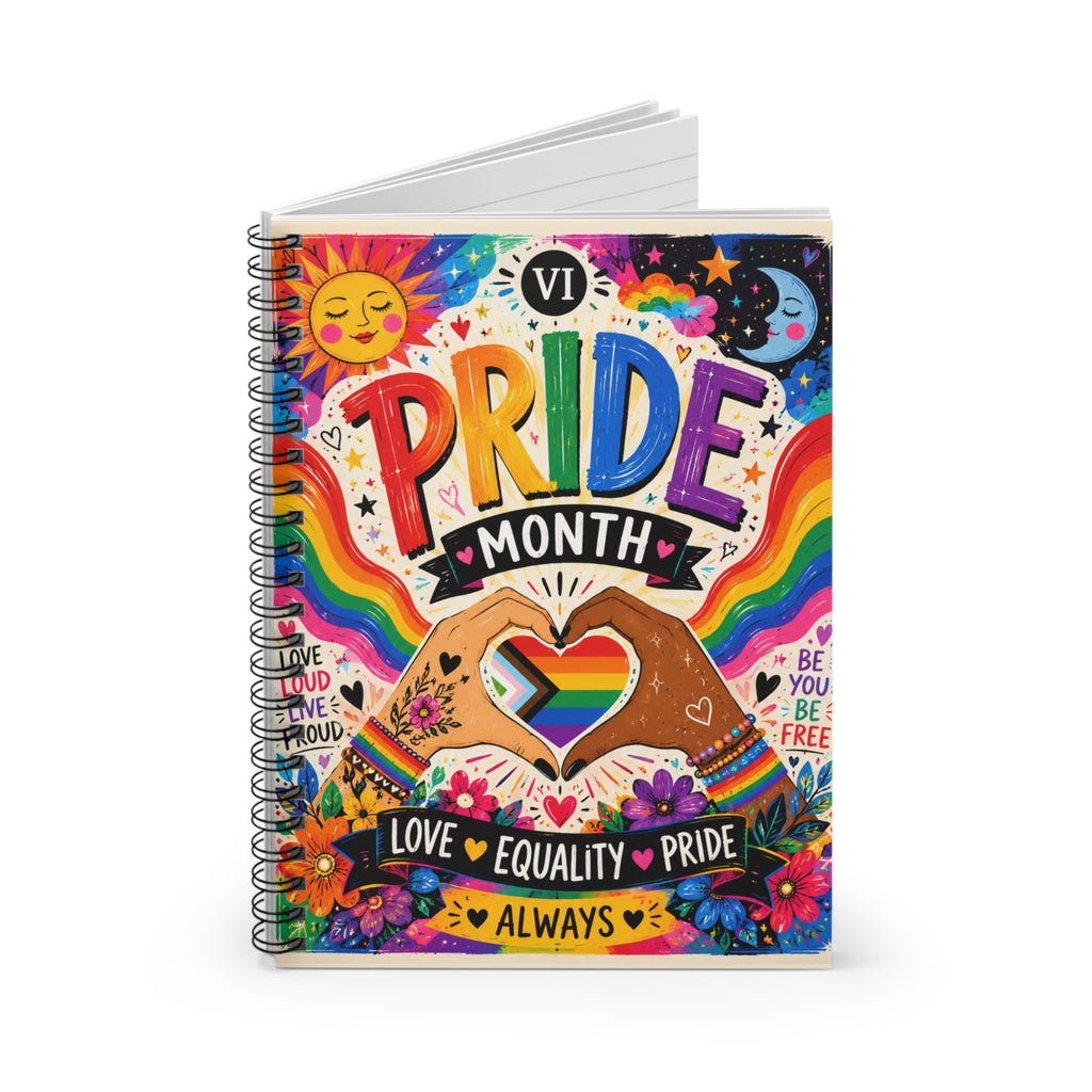 Pride Month Rainbow Heart Spiral Notebook | Ruled Journal, Equality Love