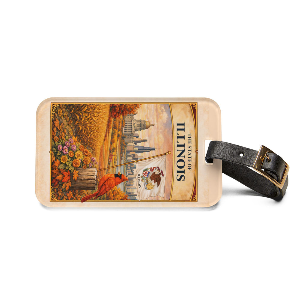 Illinois State Scenic Luggage Tag | Cardinal, Capitol, Autumn Landscape