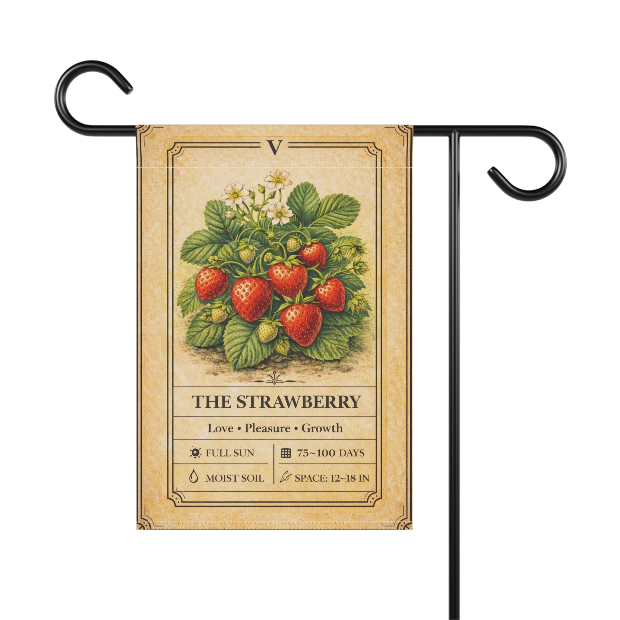 Vintage Strawberry Botanical Garden Flag | House Banner, Plant Care Art
