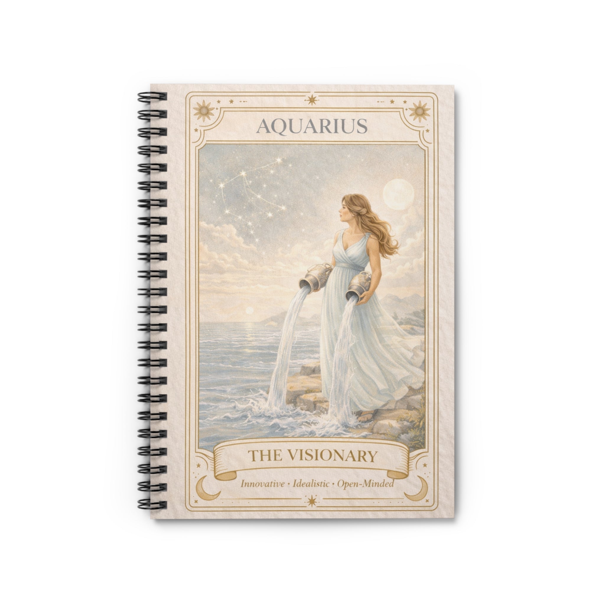Aquarius Zodiac Spiral Notebook — "The Visionary" Ruled Journal