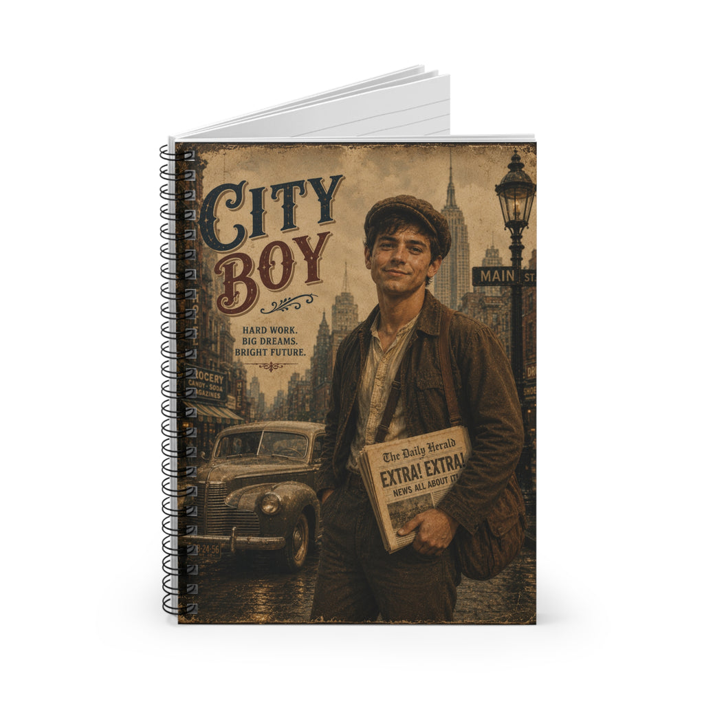 City Boy vintage newsboy notebook | Spiral Ruled Journal