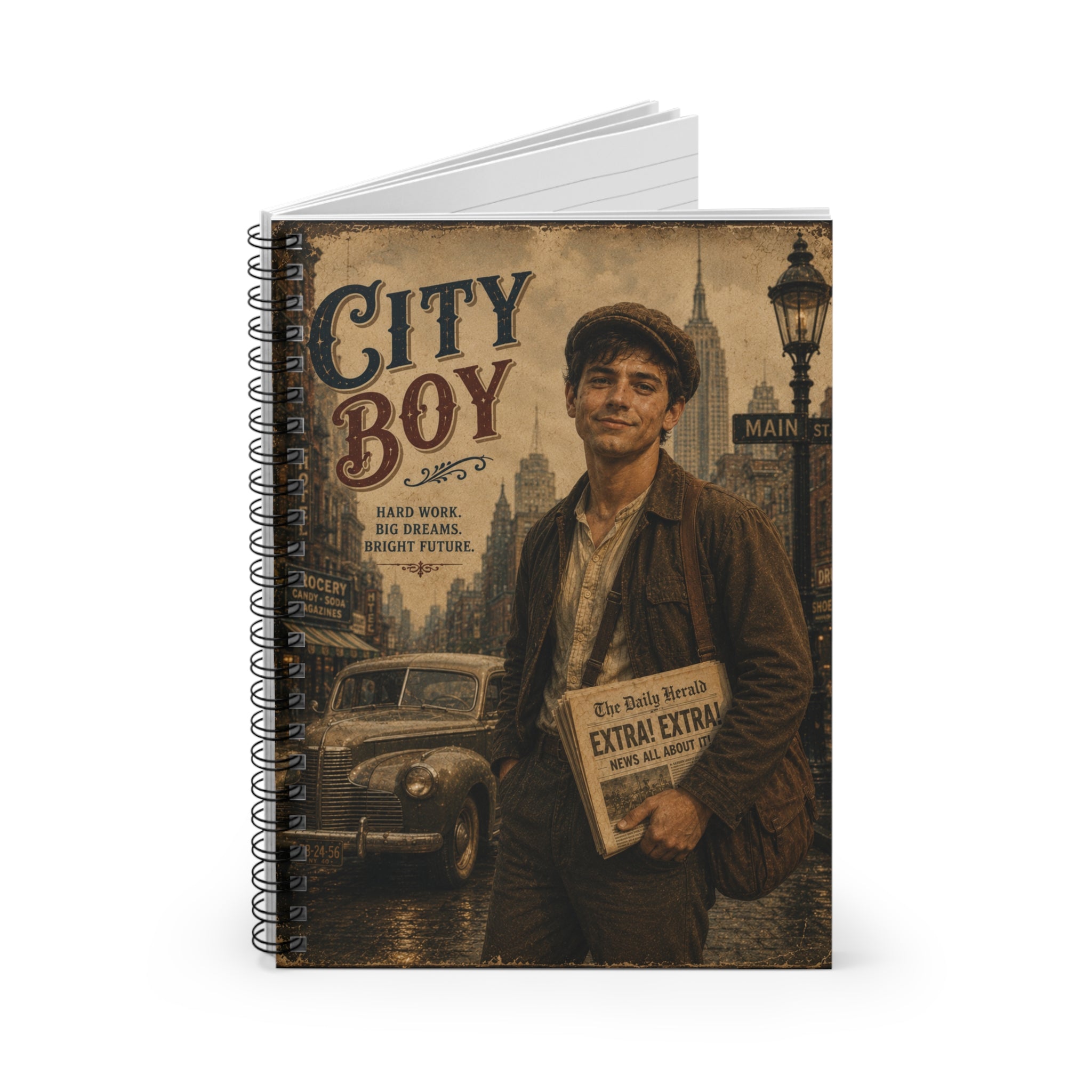 City Boy vintage newsboy notebook | Spiral Ruled Journal