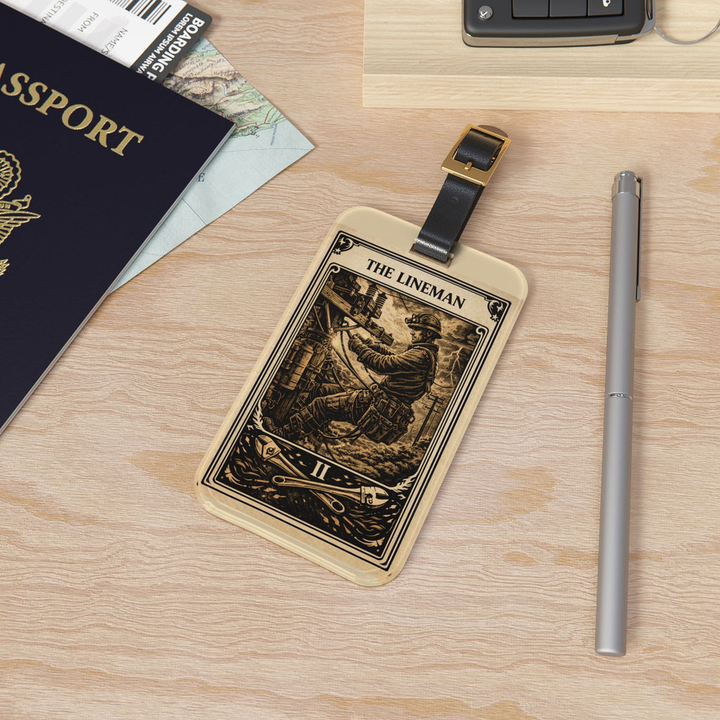 The Lineman tarot card Luggage Tag | Vintage electrician illustration