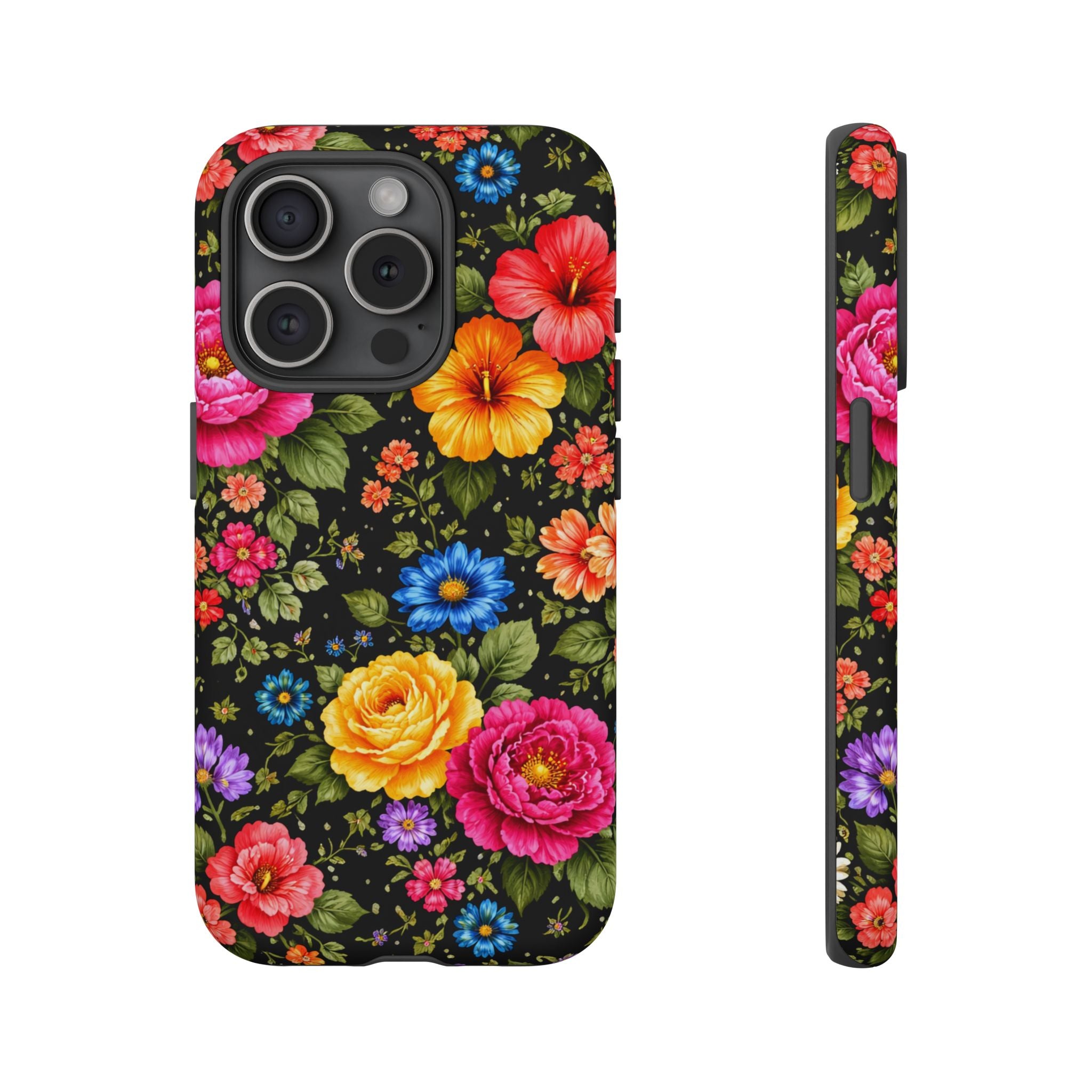 Vintage Floral Pattern Phone Case | Colorful Roses on Black