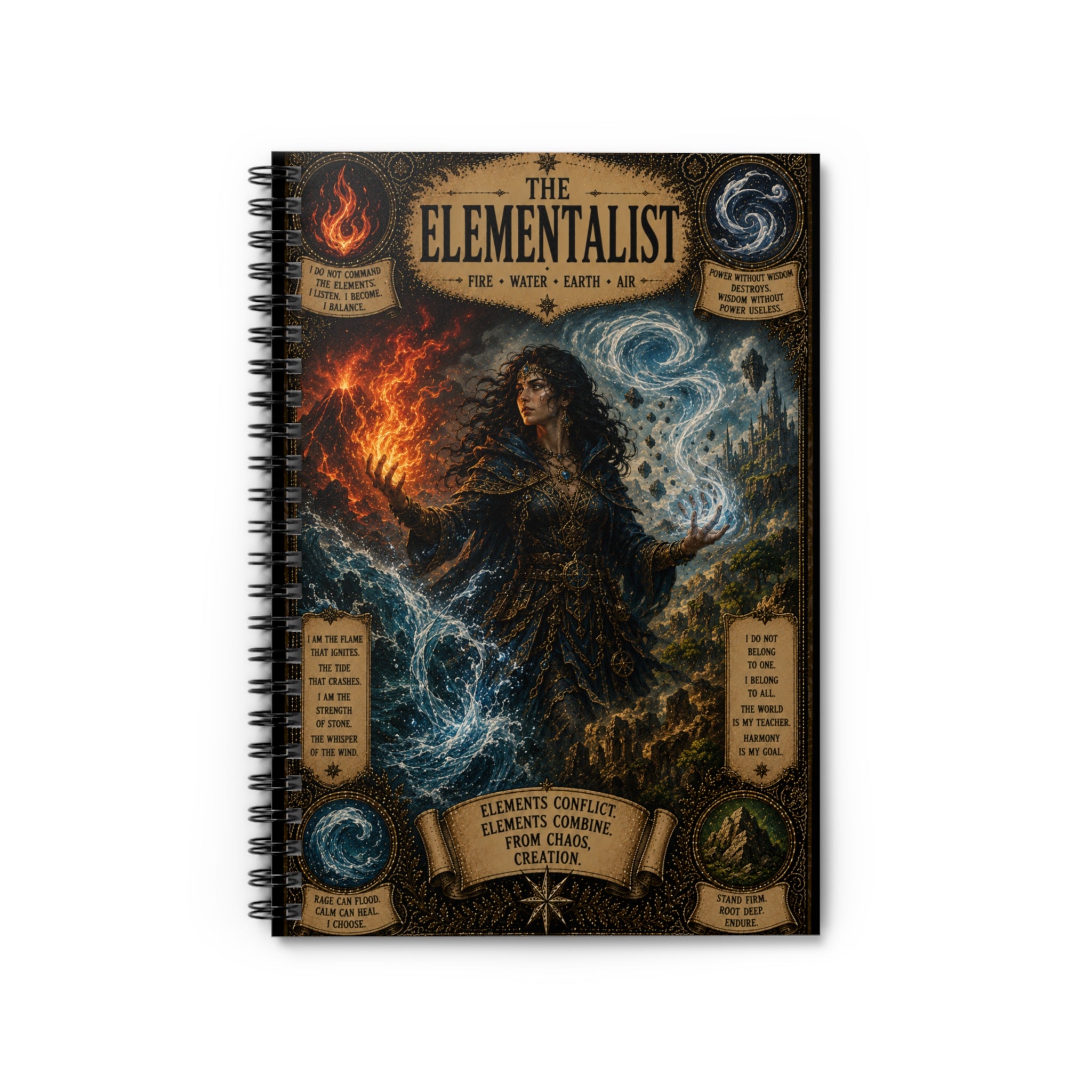The Elementalist Wizardry Elements Artwork Spiral Notebook | Ruled