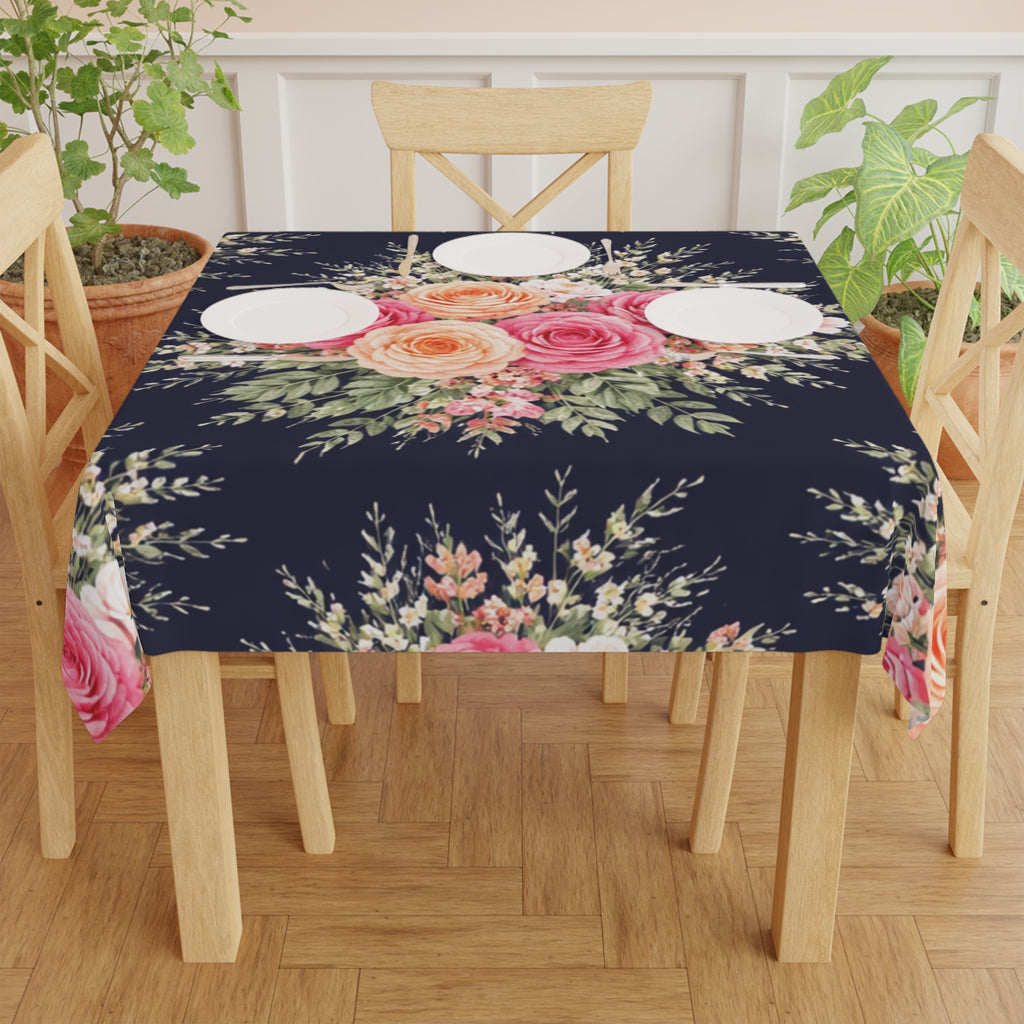 Vintage Pink Rose Bouquet Tablecloth | Floral Table Linen