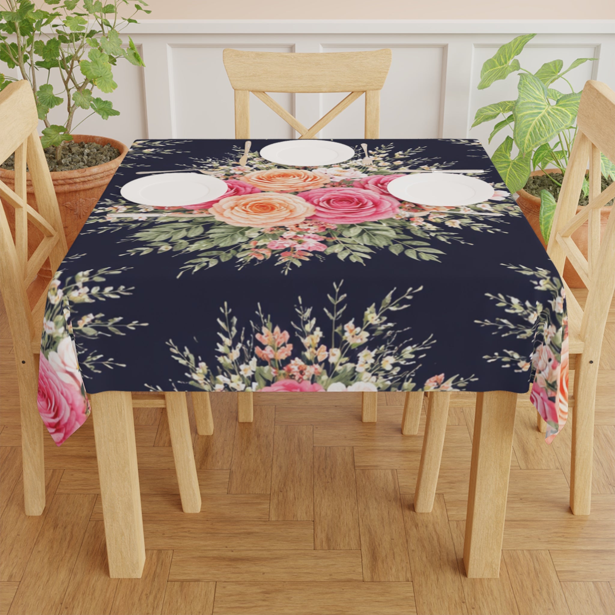 Vintage Pink Rose Bouquet Tablecloth | Floral Table Linen
