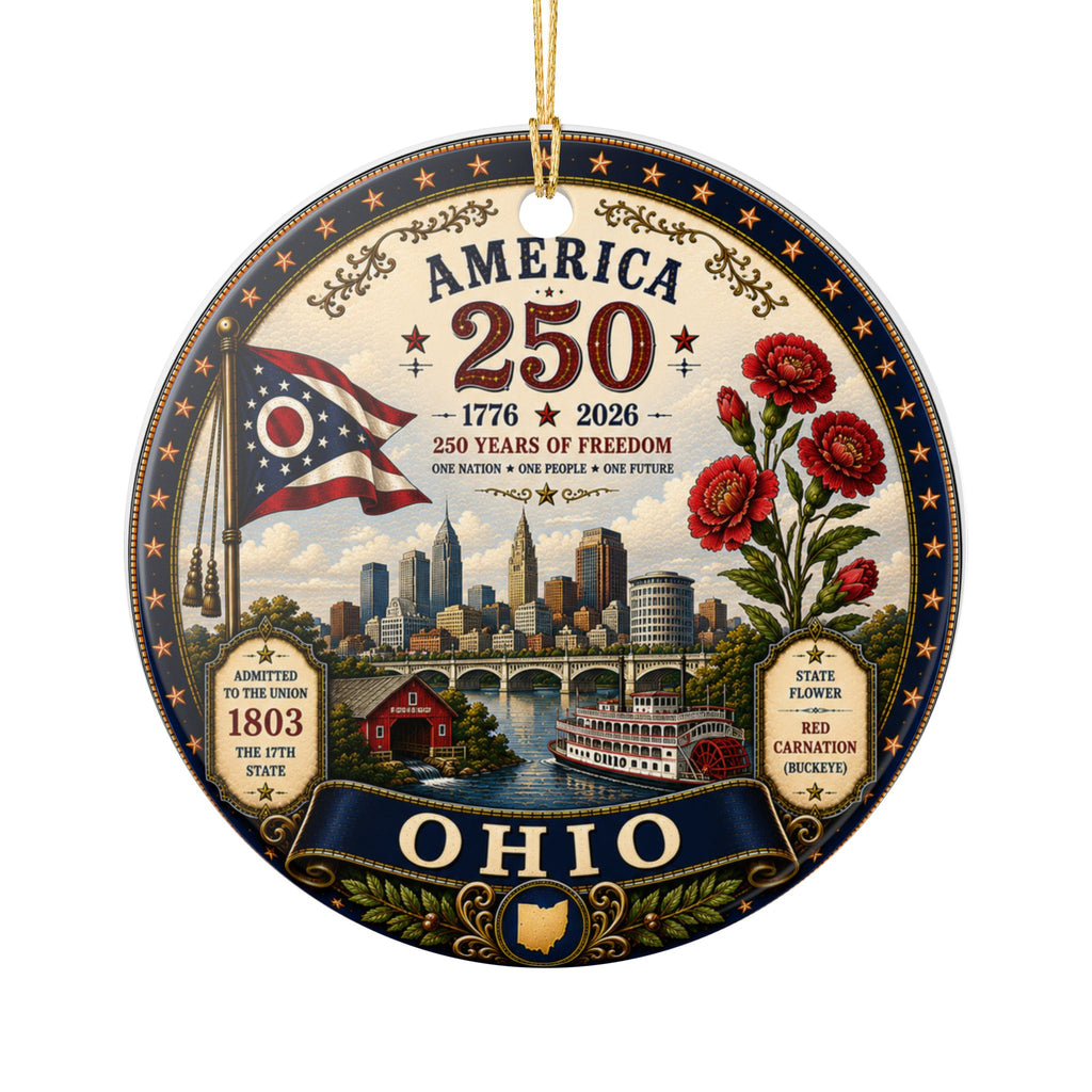 Ohio 250th Anniversary Ceramic Ornament – America 1776–2026 Commemorative Decoration