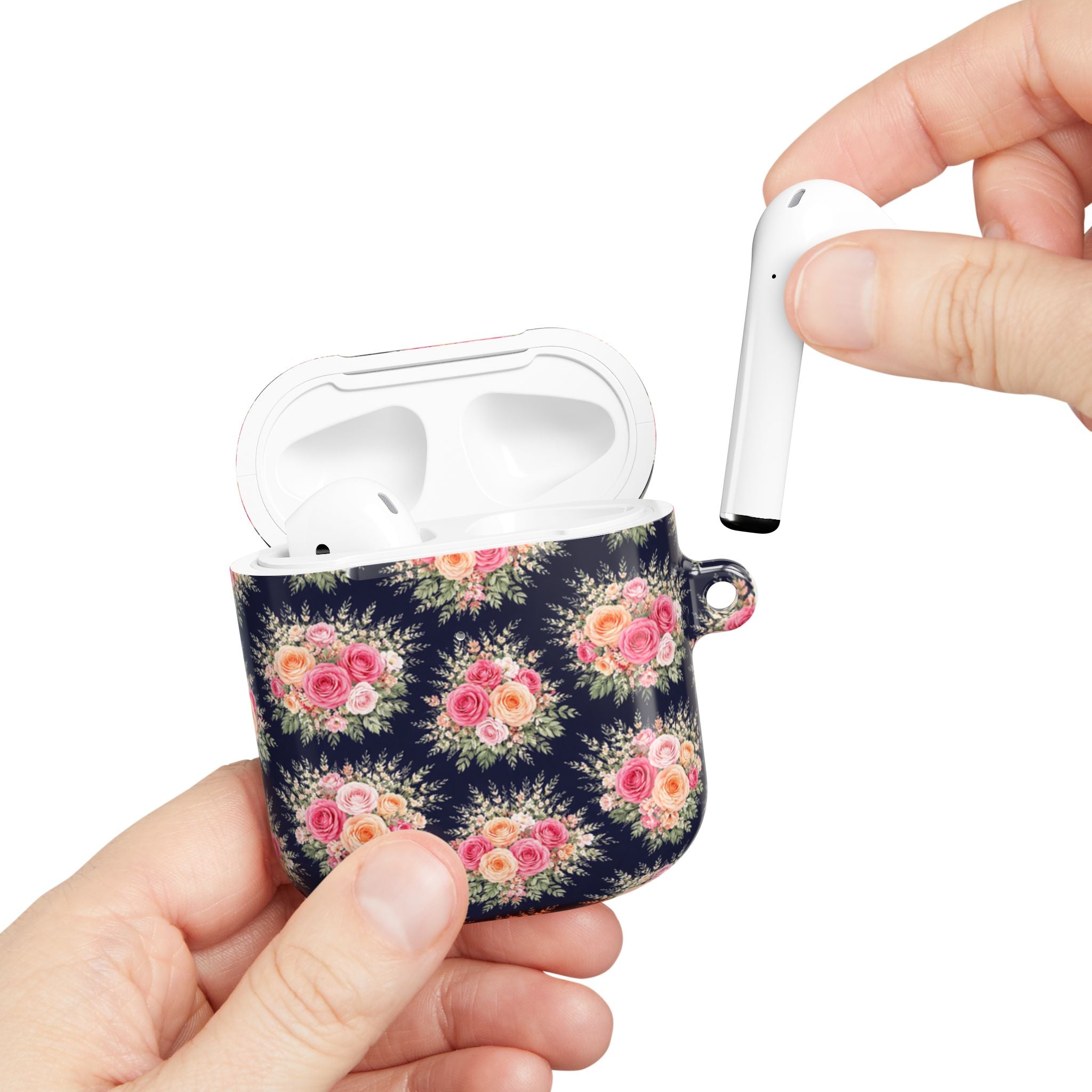 Vintage Floral Bouquet AirPod Case | Pink Roses on Navy