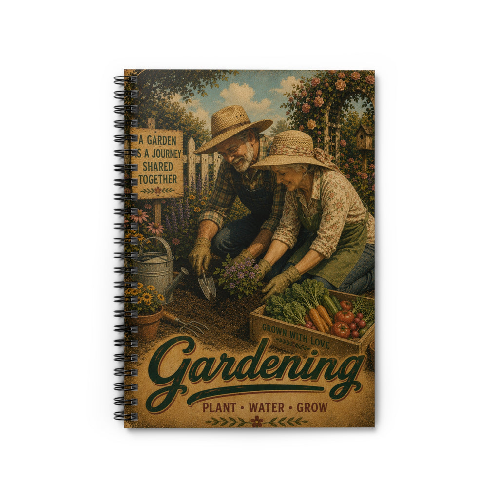 Gardening Couple Illustration Spiral Notebook | Ruled Journal, Plant Water Grow