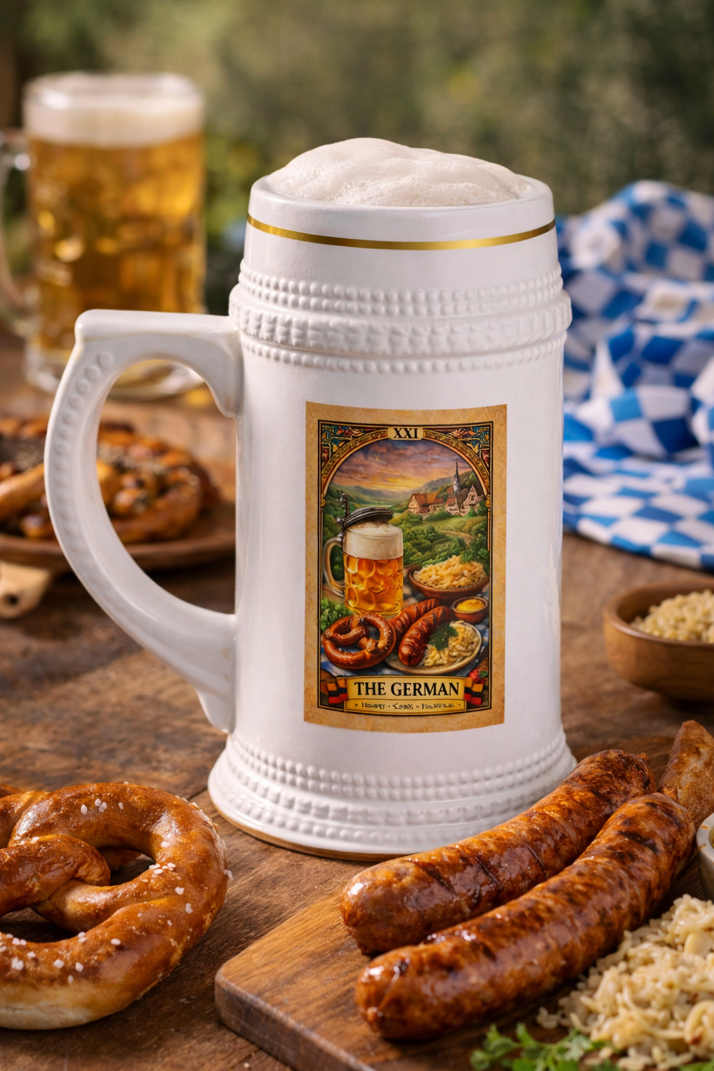 German Beer Stein Mug | Oktoberfest Beer, Pretzel, Sausage Illustration