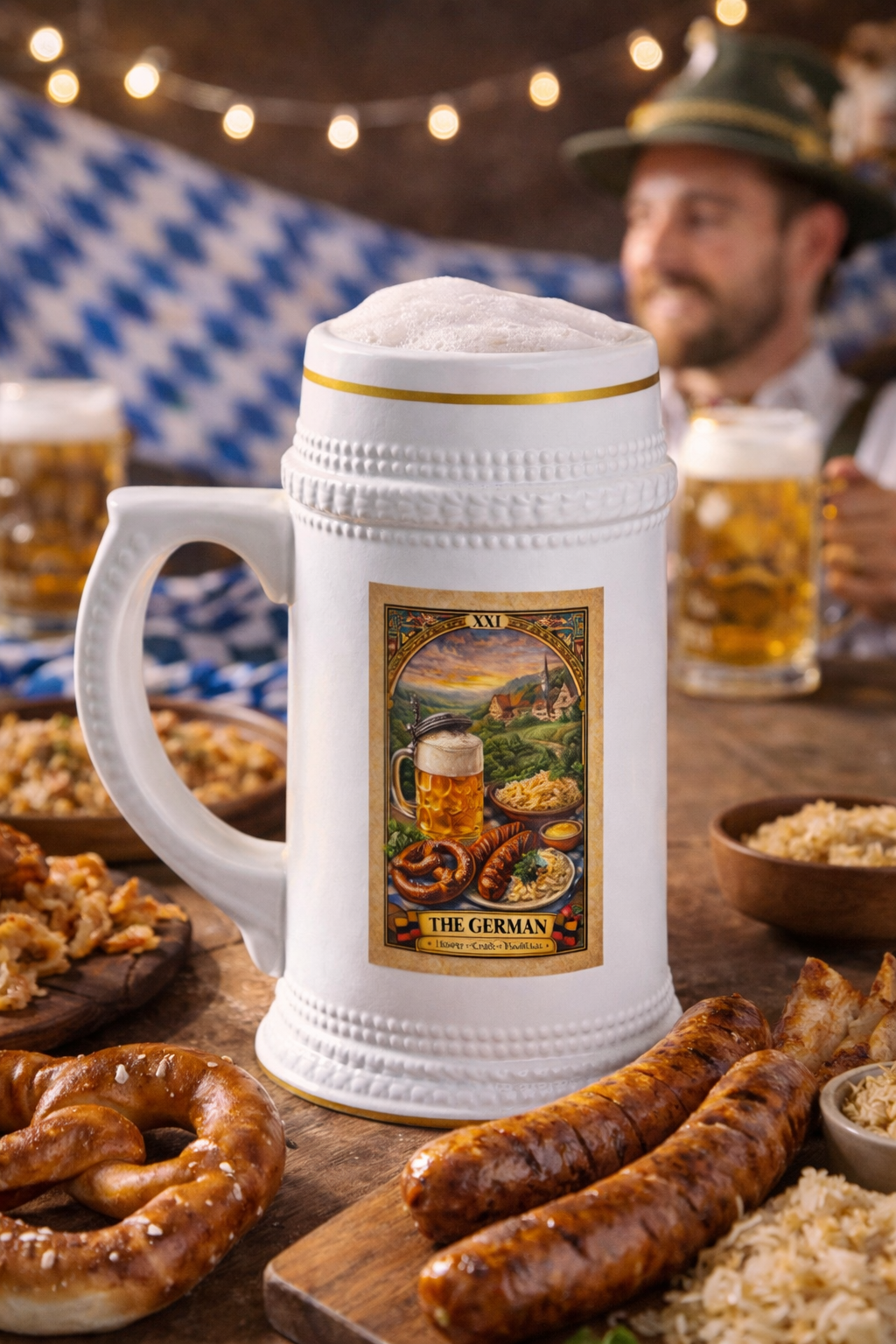 German Beer Stein Mug | Oktoberfest Beer, Pretzel, Sausage Illustration