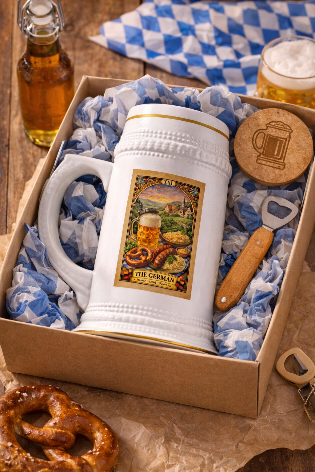 German Beer Stein Mug | Oktoberfest Beer, Pretzel, Sausage Illustration
