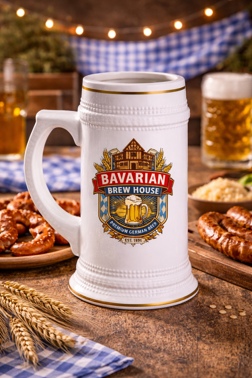 Bavarian Brew House Crest Beer Stein | Ceramic Oktoberfest Mug