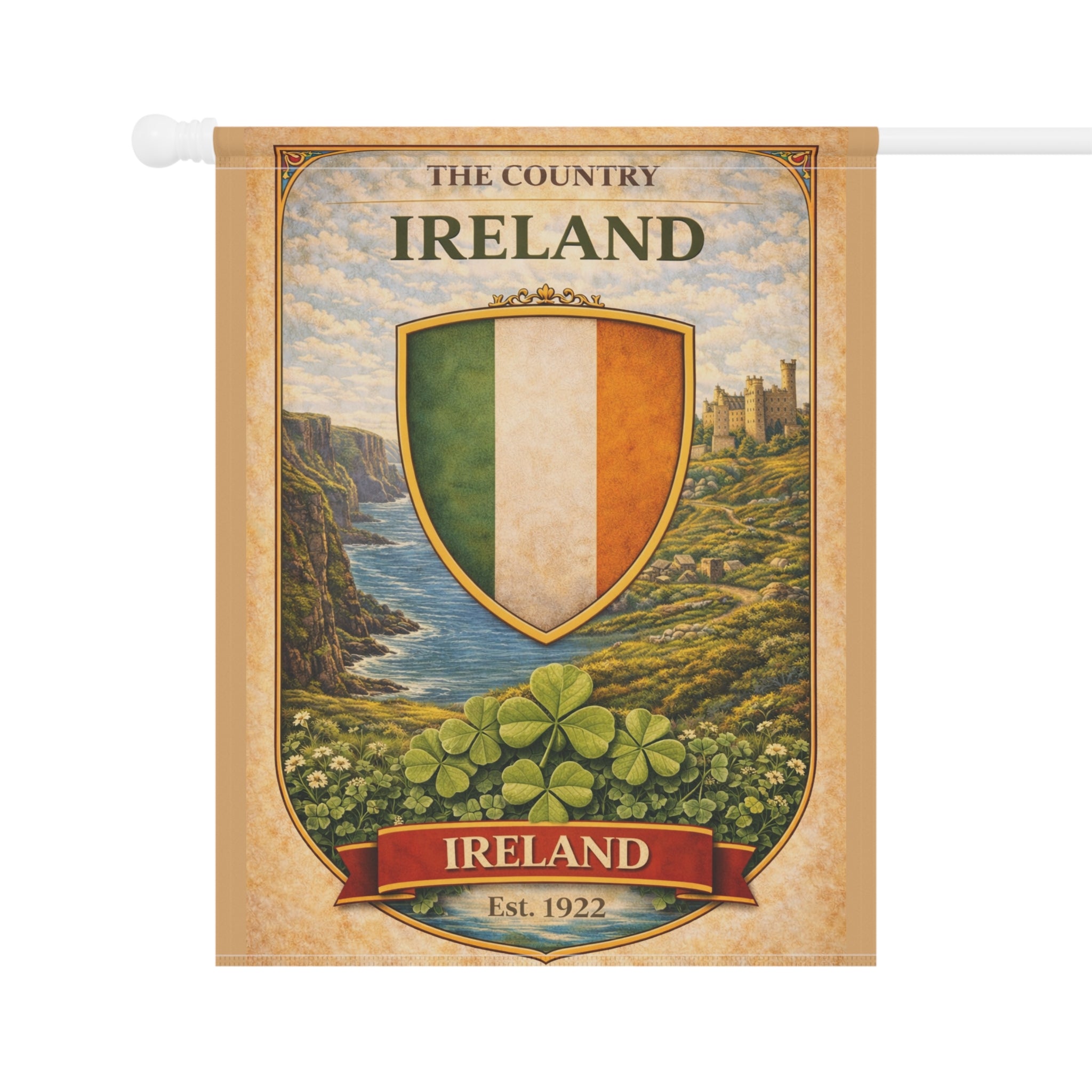 Ireland Shield Garden Flag | Garden Banner, Irish Crest, Shamrock Decor