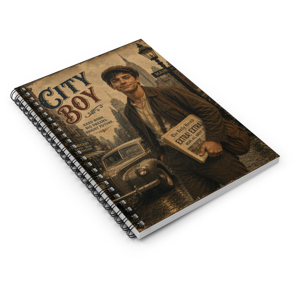 City Boy vintage newsboy notebook | Spiral Ruled Journal
