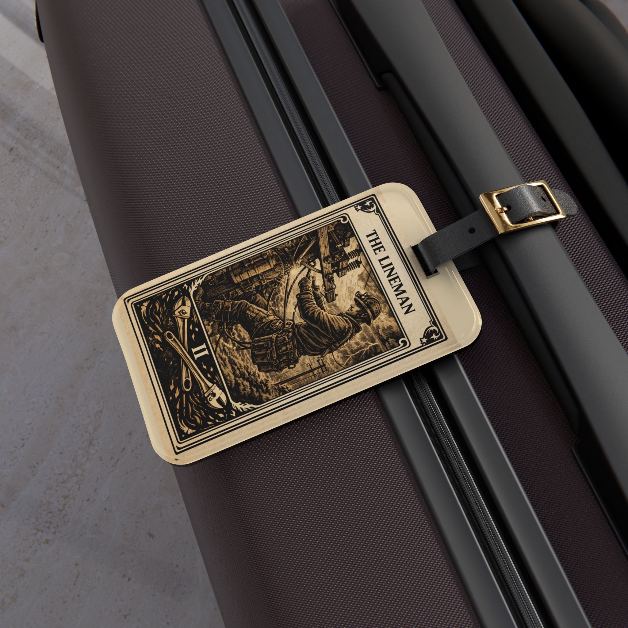 The Lineman tarot card Luggage Tag | Vintage electrician illustration