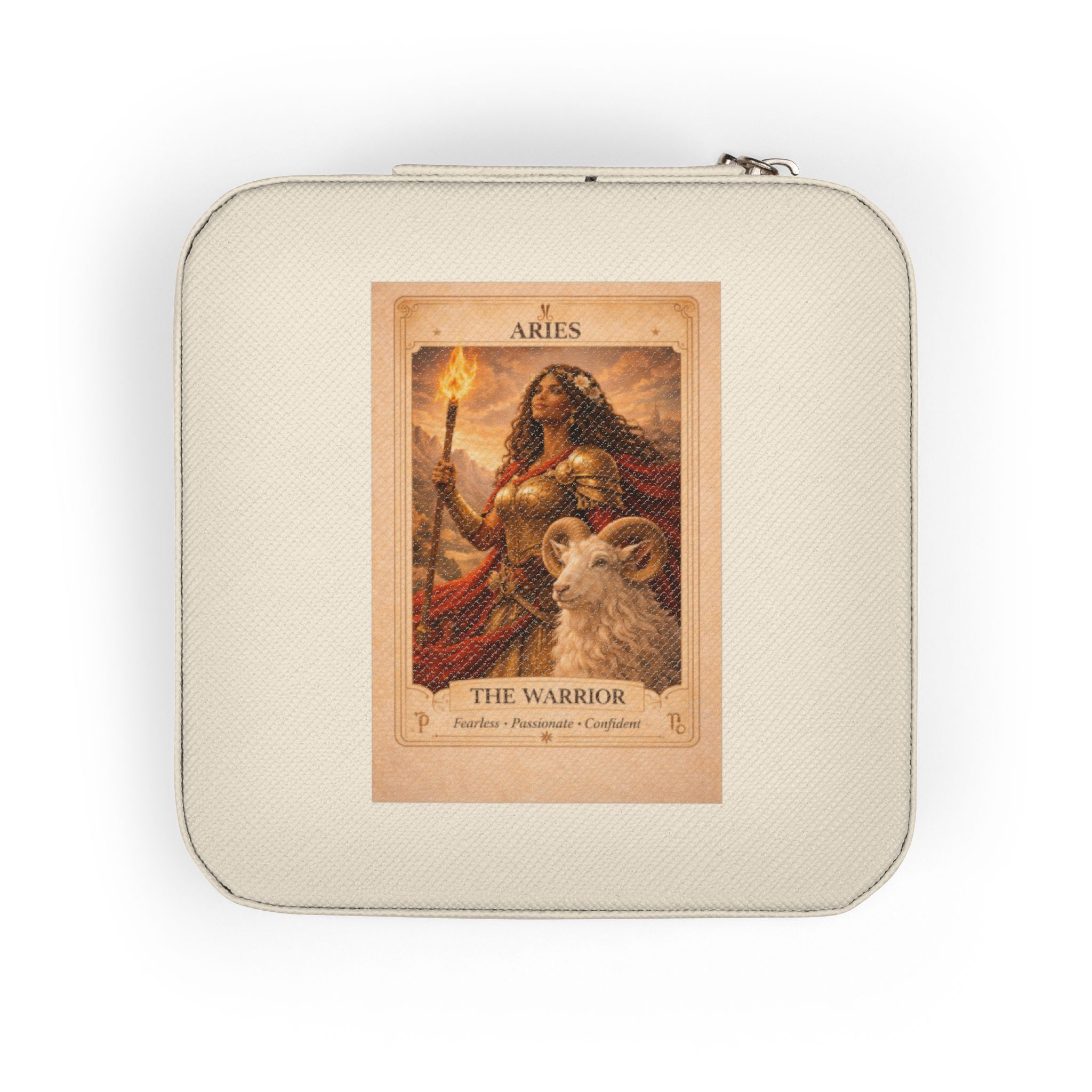 Vintage Aries Warrior Zodiac Illustration Jewelry Travel Case | Compact Portable Organizer
