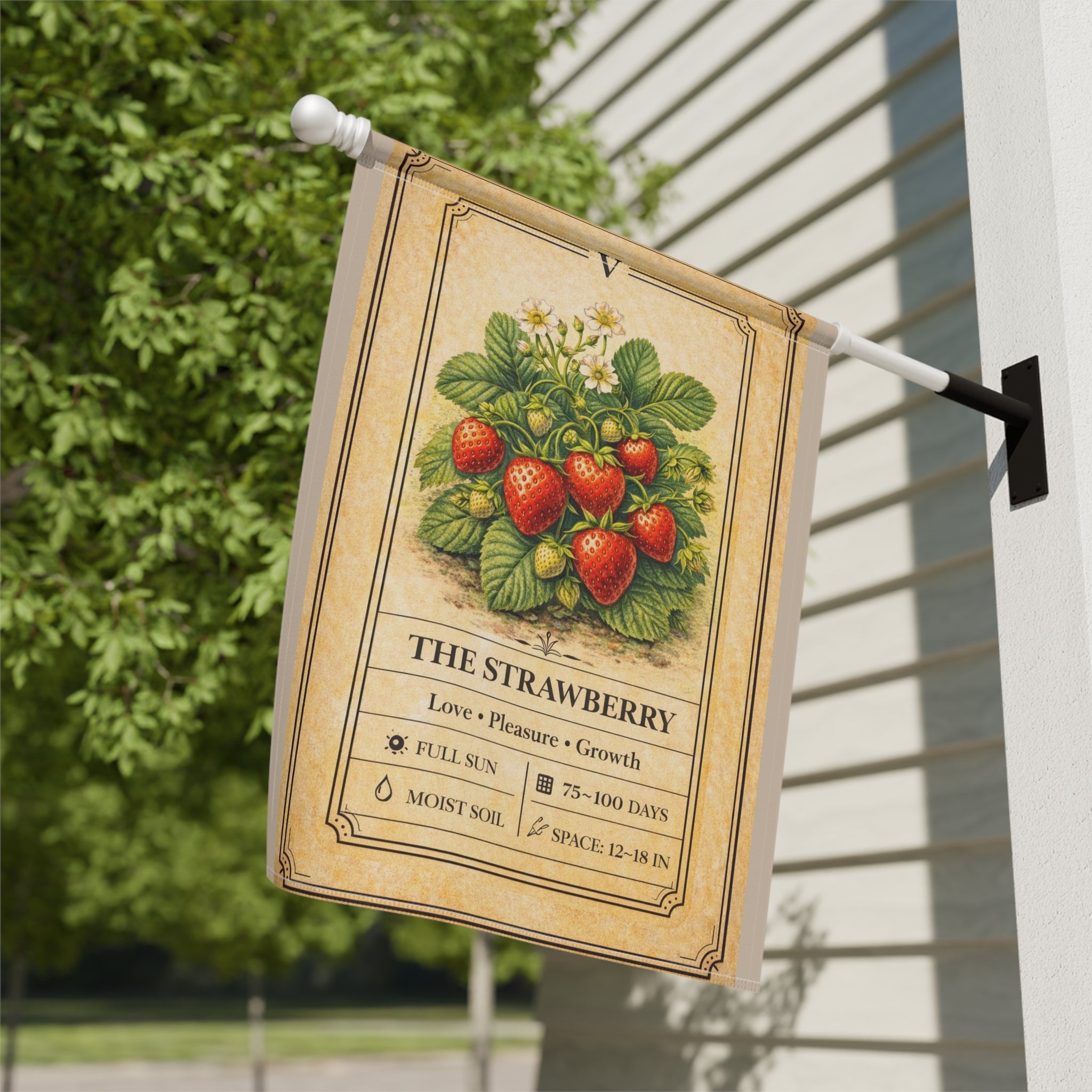 Vintage Strawberry Botanical Garden Flag | House Banner, Plant Care Art