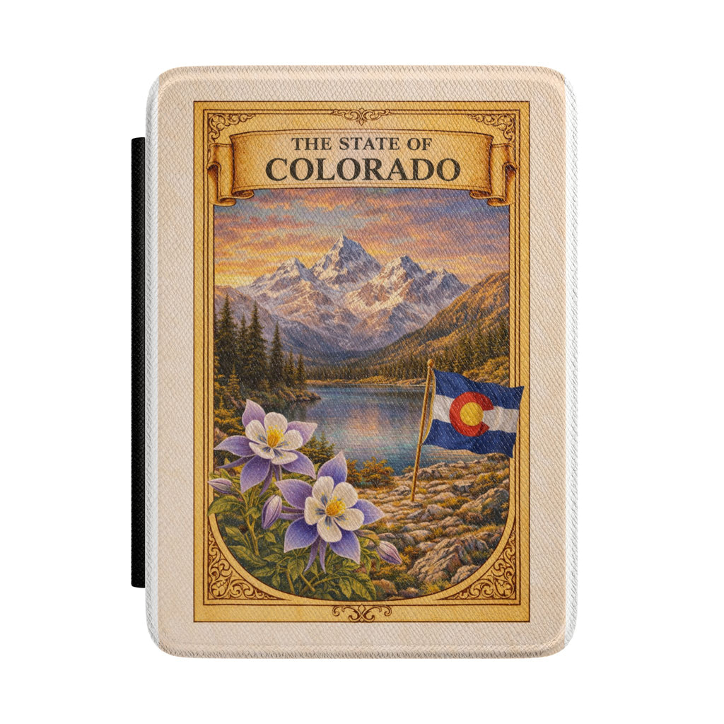 The State of Colorado scenic flag design Kindle Case | Mountain landscape, columbine flowers