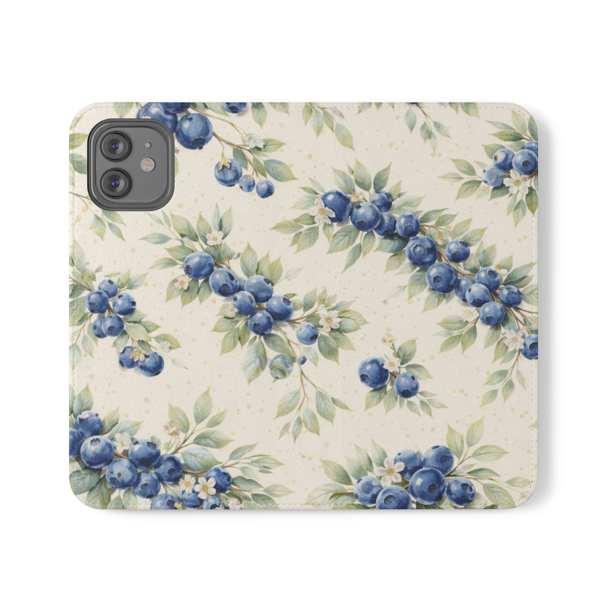 Blueberry Watercolor Pattern Flip Case | Phone Wallet, Card Slots