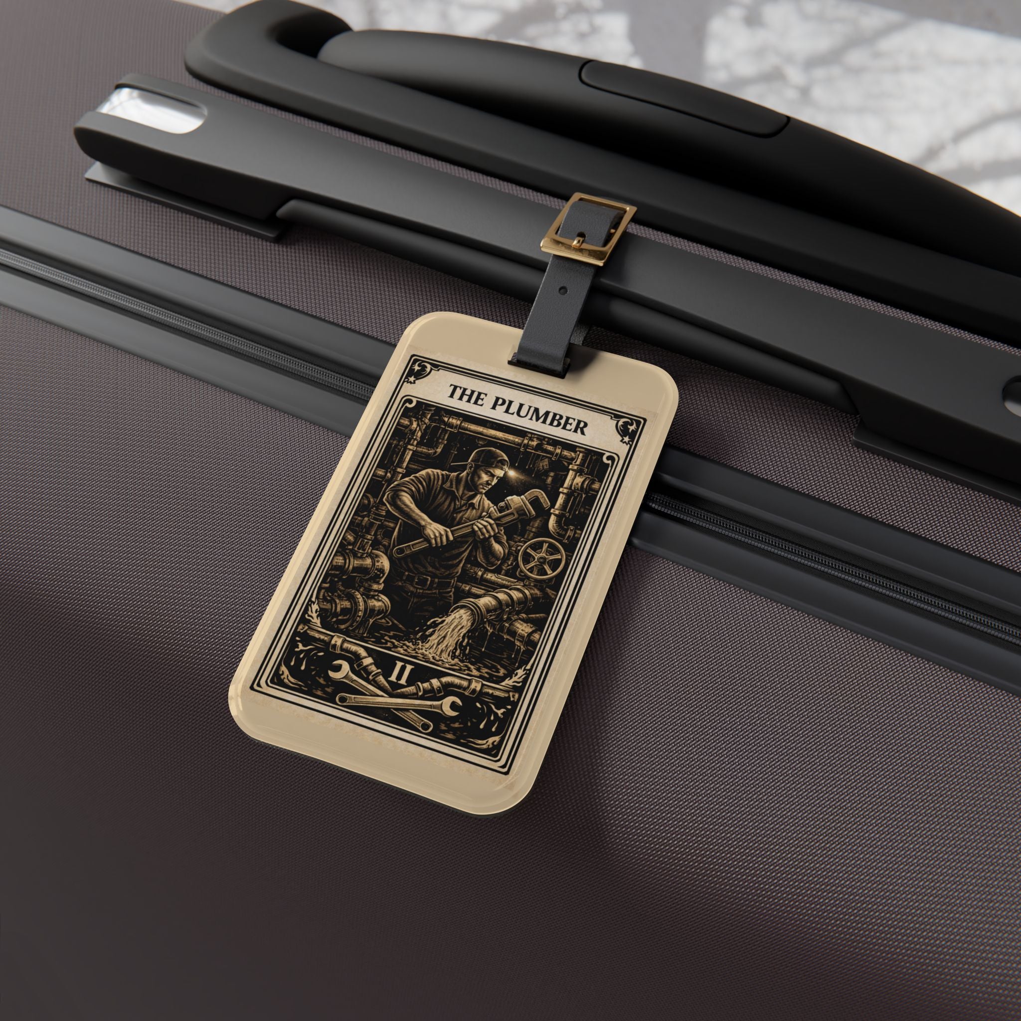 The Plumber Luggage Tag | Vintage Tarot Card Plumbing Illustration