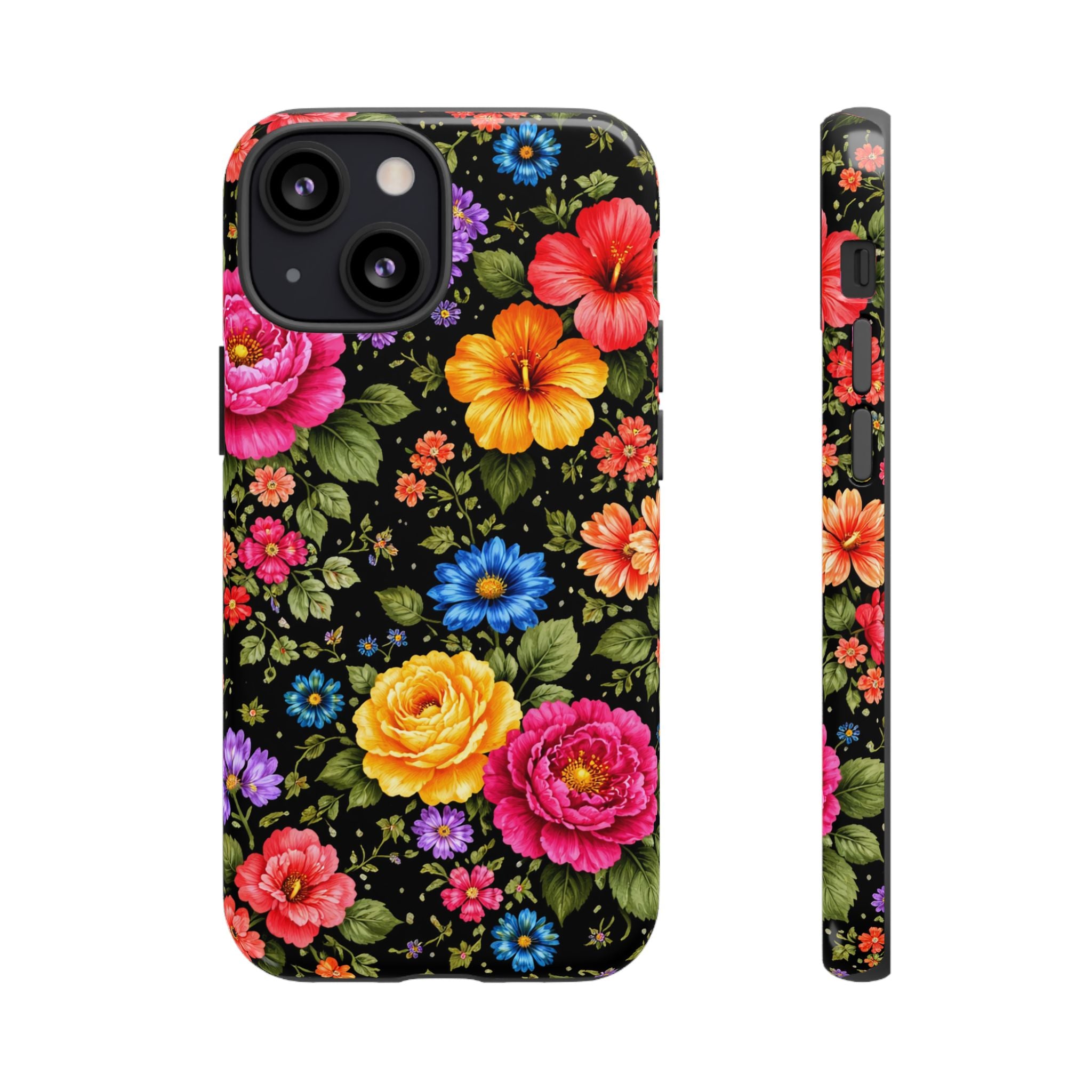 Vintage Floral Pattern Phone Case | Colorful Roses on Black