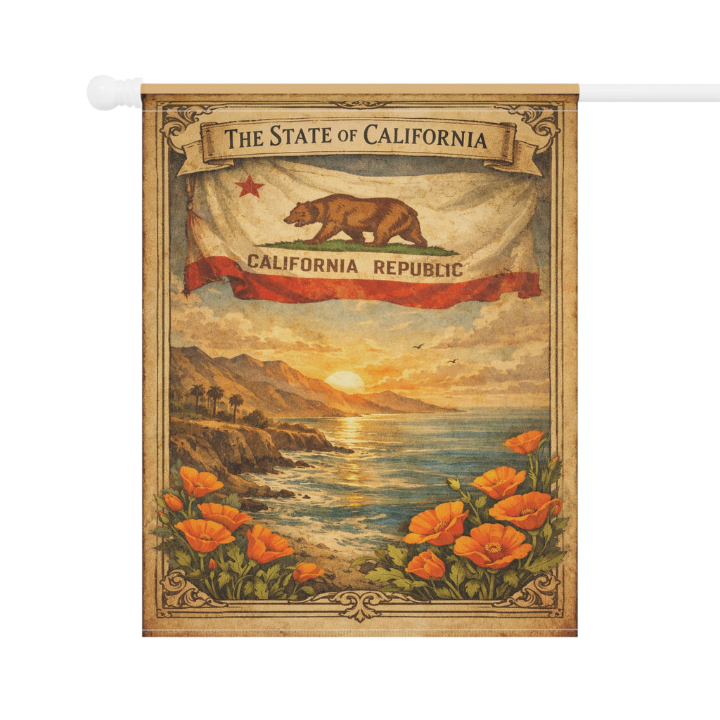 California Republic Sunset Poppy Garden Banner | California Flag Landscape Garden Banner