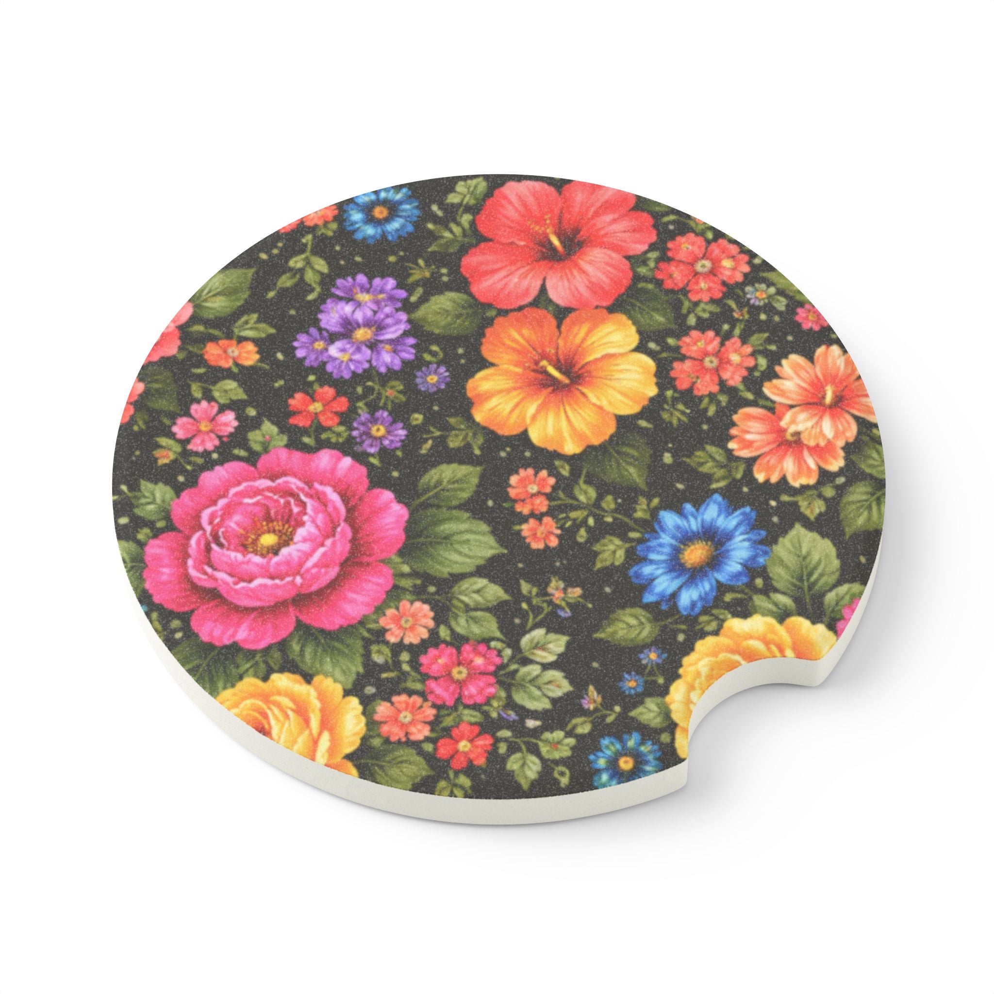 Vintage Floral Soapstone Car Coaster | Colorful Garden Flowers