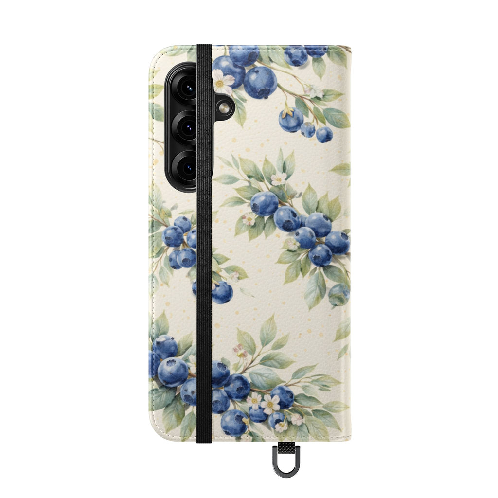 Blueberry Watercolor Pattern Flip Case | Phone Wallet, Card Slots