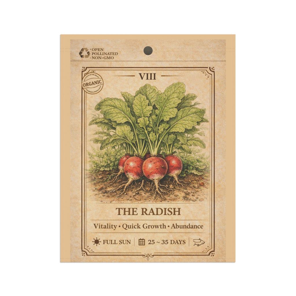 Vintage Radish Illustration Garden Flag | House Banner, Seed Packet Style