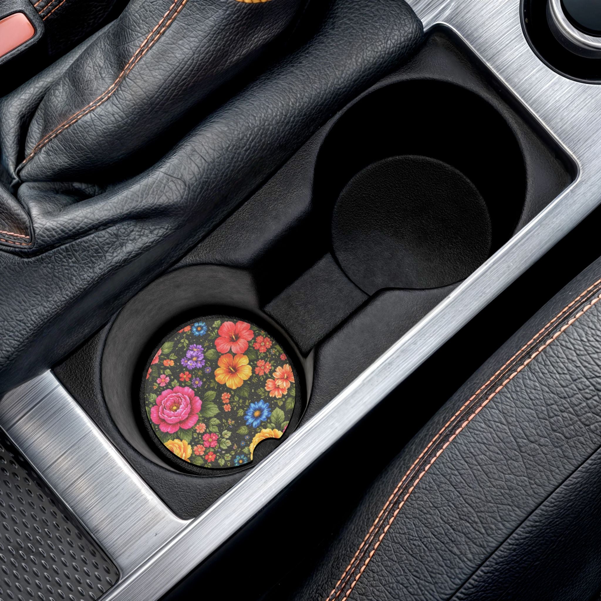 Vintage Floral Soapstone Car Coaster | Colorful Garden Flowers