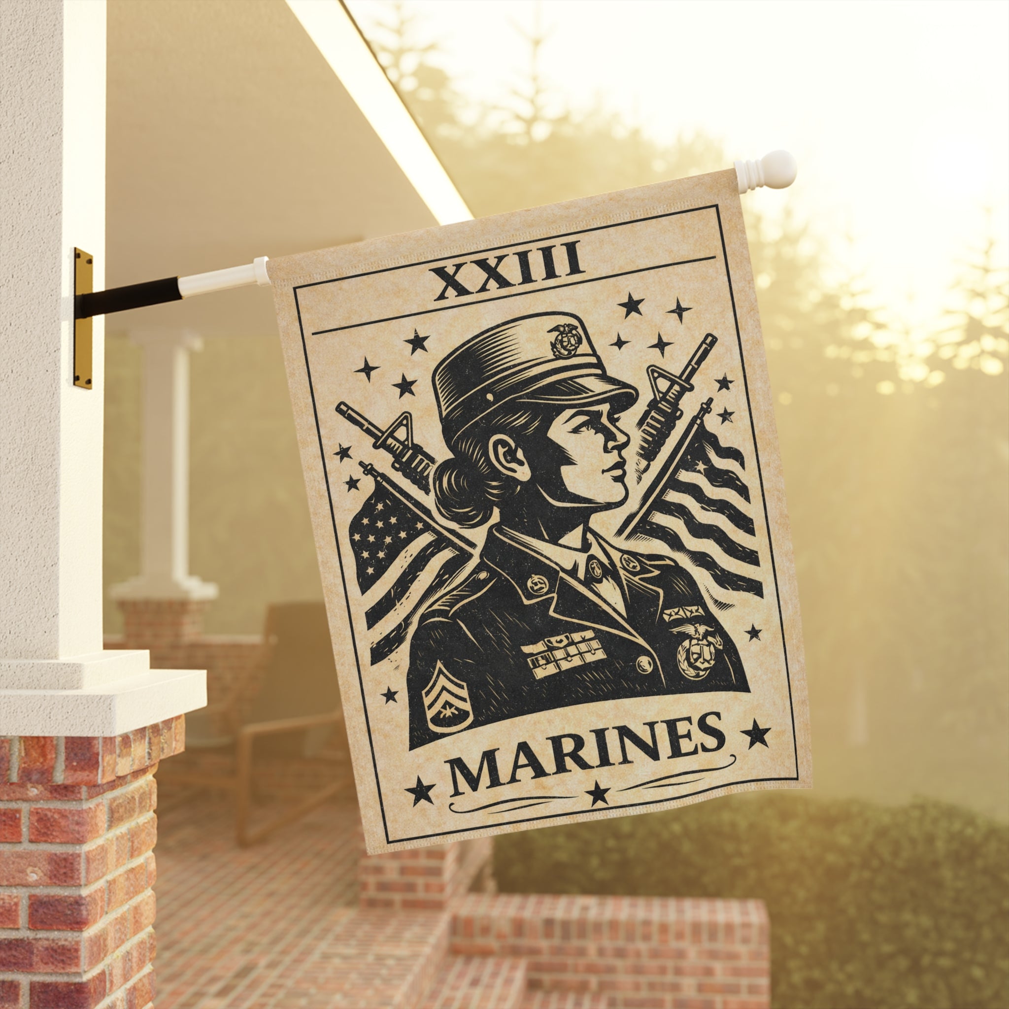 Female Marine Poster garden flag | Garden Banner, Patriotic Military Décor