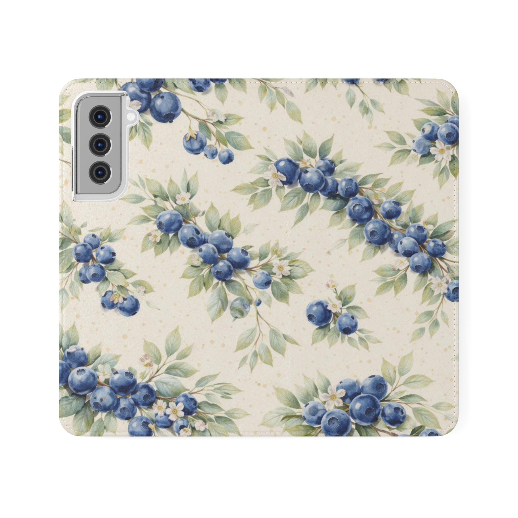Blueberry Watercolor Pattern Flip Case | Phone Wallet, Card Slots