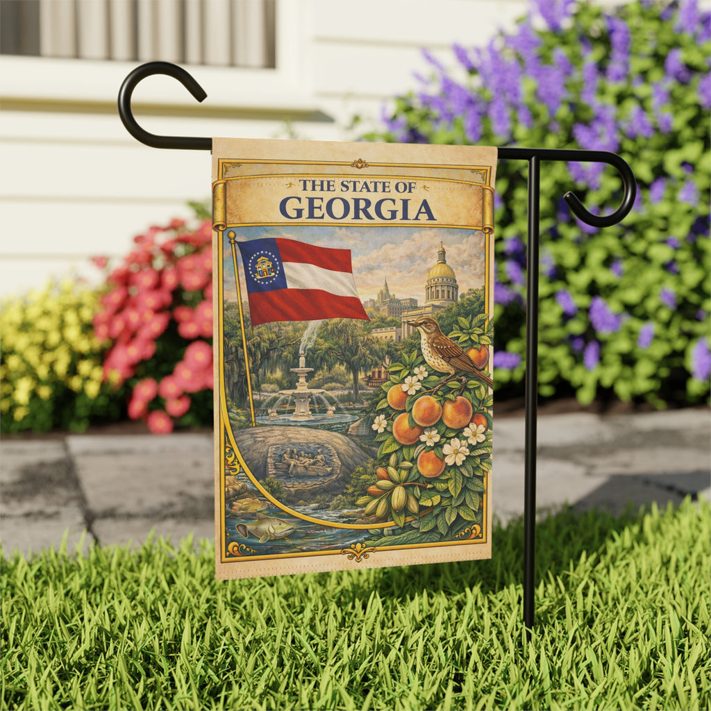The State of Georgia Vintage Flag Garden & House Banner | Peach, Capitol, Mockingbird