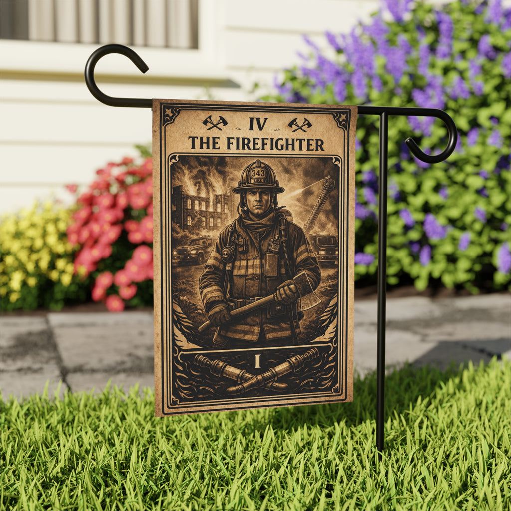 The Firefighter illustration Garden Flag | Garden Banner, Outdoor Decor