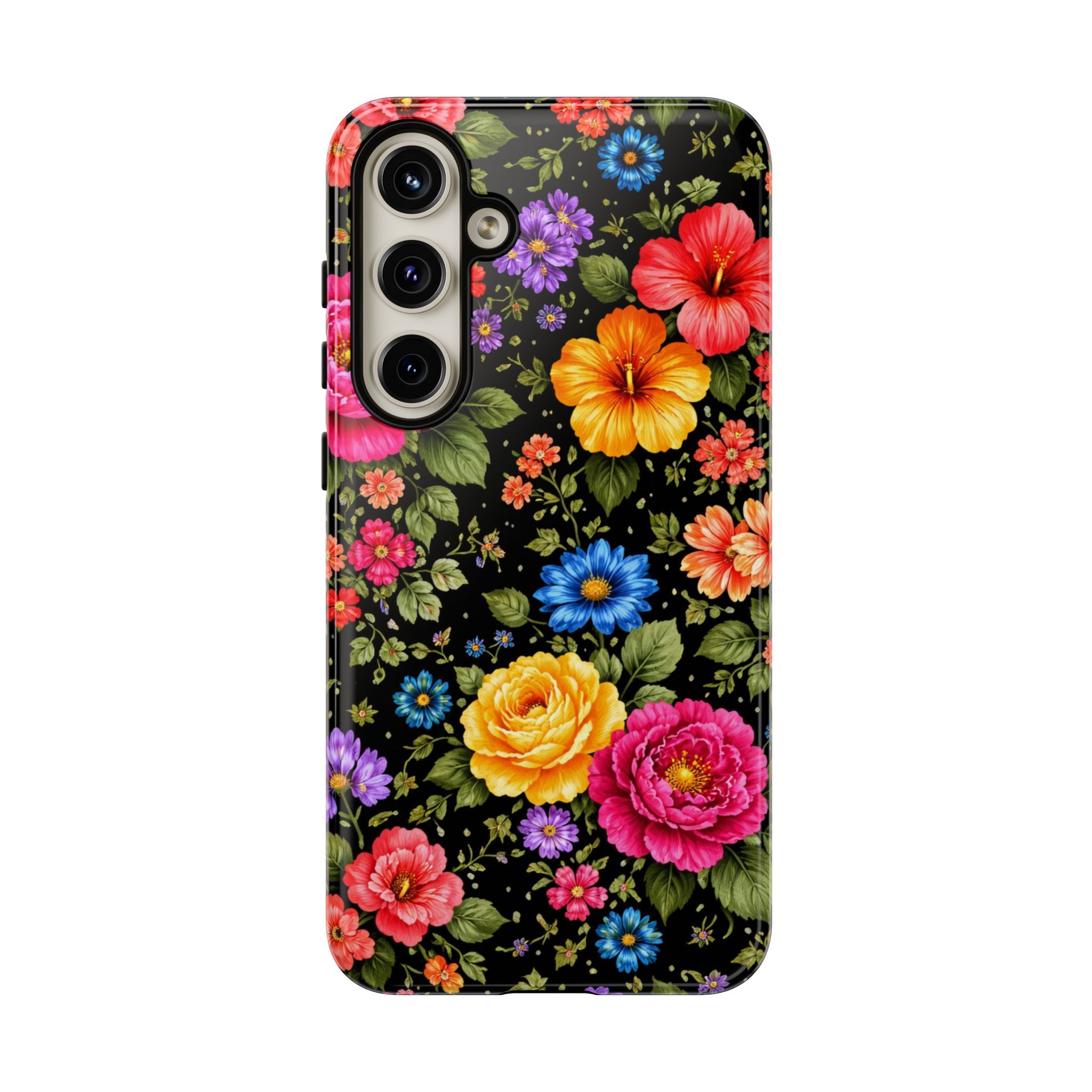 Vintage Floral Pattern Phone Case | Colorful Roses on Black